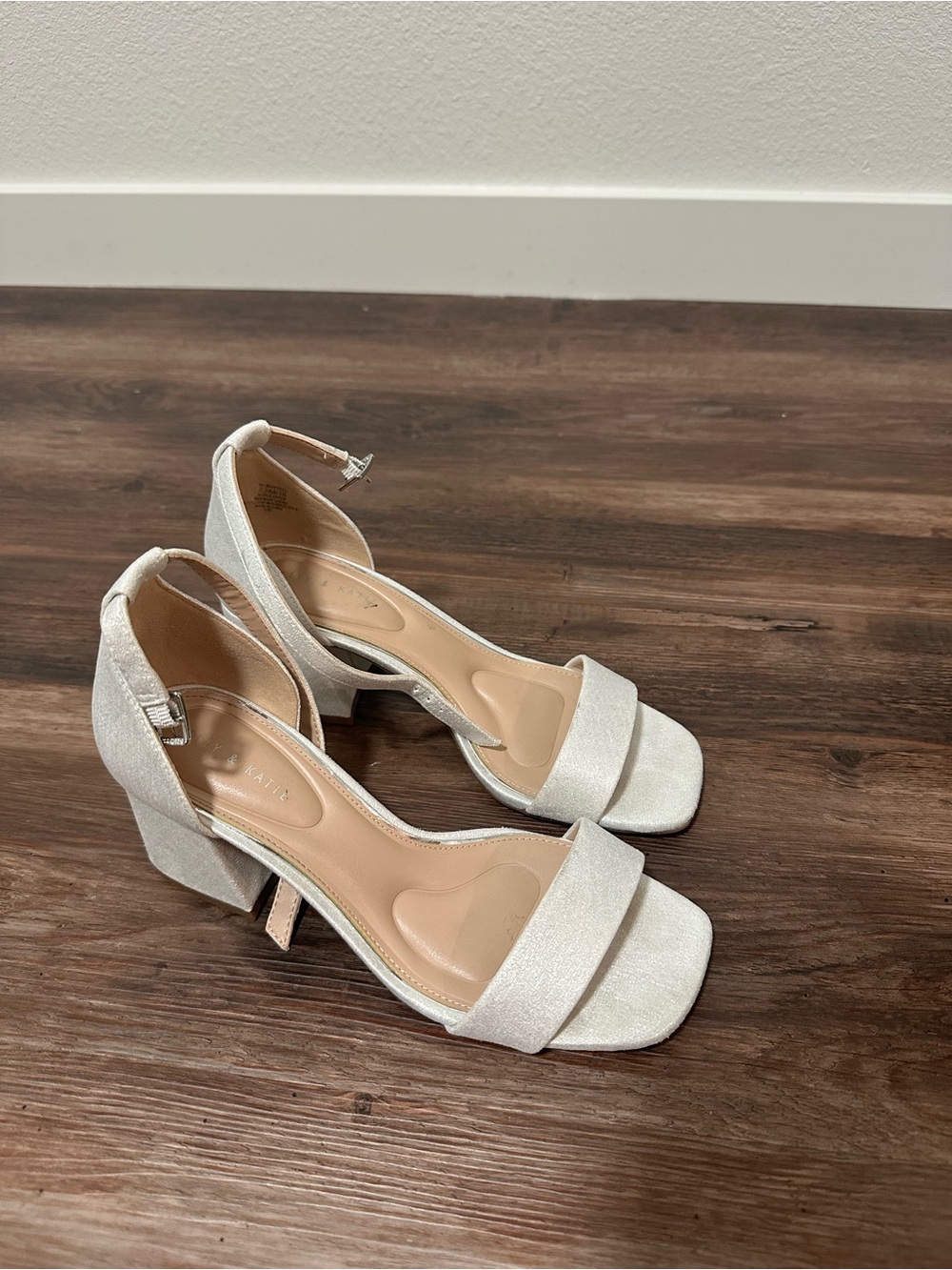 kate spade Ivory Glitter Block Heel Sandals with Ankle Strap